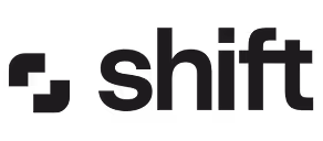 Shift company logo with stylized square icon and bold, lowercase text.