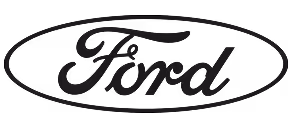 Ford logo with cursive lettering inside an oval border.