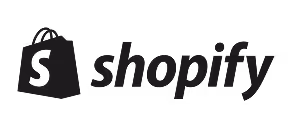 Shopify logo with stylized shopping bag containing an 'S' next to the word 'shopify'.