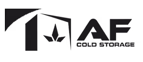 Logo of AF Cold Storage with stylized letters and a house-like shape enclosing a snowflake.